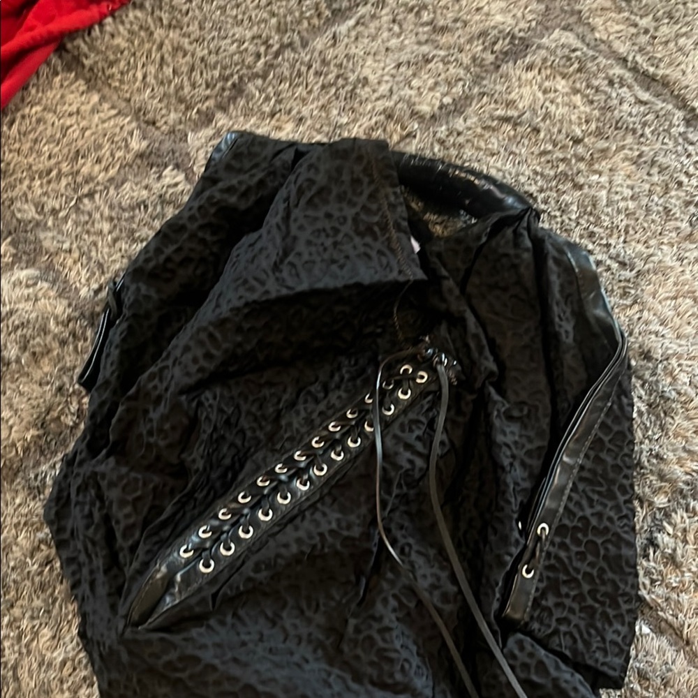 orYANY Black Textured Jacket with Lace-Up Design